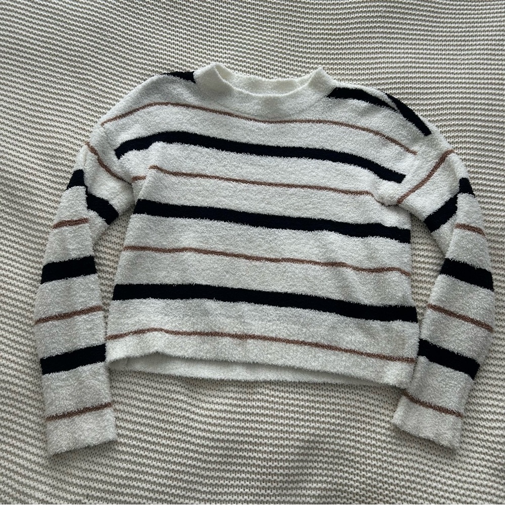 Altar'd State XS Striped Sherpa Fluffy White Sweather